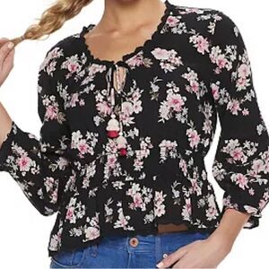 American Rag Black Floral Sweetheart Blouse